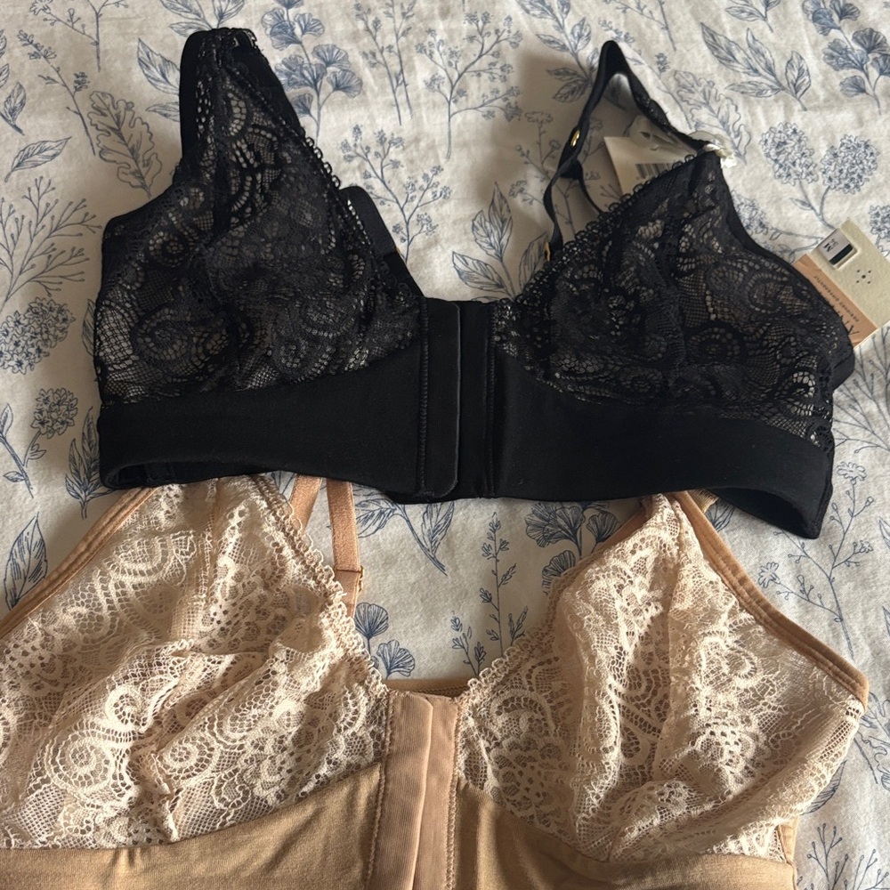 Lace Bralette Set - Black and Tan